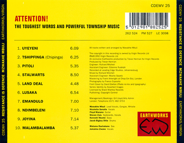Mzwakhe Mbuli - Resistance Is Defence (CD, Album) (Near Mint (NM or M-)) - Image 2