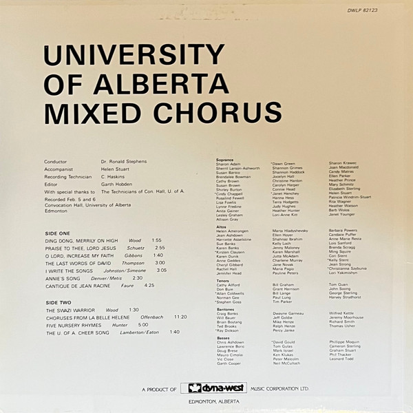 University Of Alberta Mixed Chorus - 1981-82 (LP, Album, Comp, Mono) (Mint (M)) - Image 2