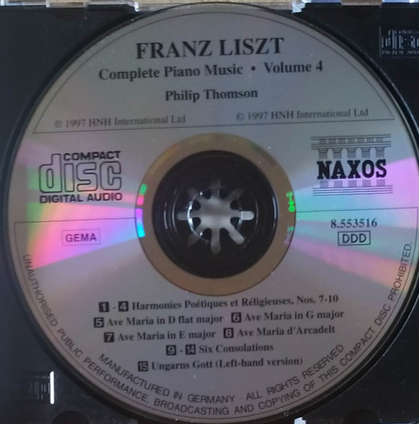 Franz Liszt, Philip Thomson - Harmonies Poétiques Et Réligieuses Nos. 7-10 - Ave Maria, Consolations, Ungarns Gott (CD, Album) (Near Mint (NM or M-)) - Image 3