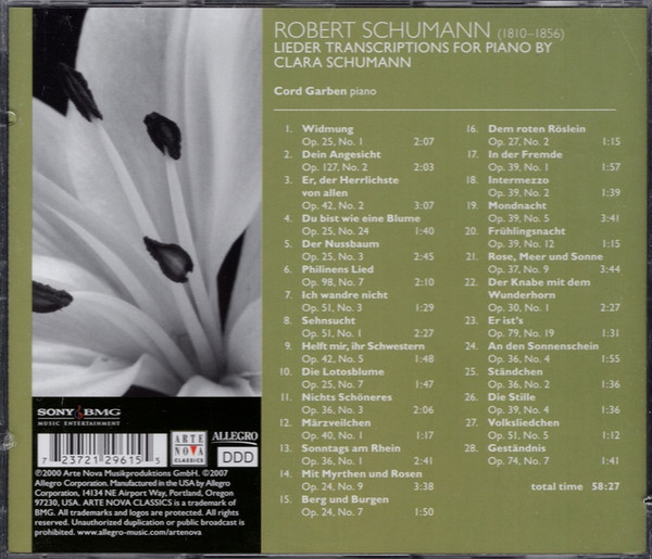 Robert Schumann, Clara Schumann, Cord Garben - Lieder (Piano Transcriptions) (CD) (Near Mint (NM or M-)) - Image 2