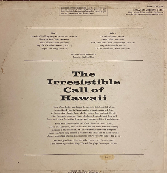 Hugo Winterhalter - Hawaiian Wedding Song (LP, RE) (Mint (M)) - Image 2