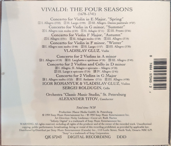 Antonio Vivaldi, Orchestra "Classic Music Studio," St. Petersburg, Alexander Titov - The Four Seasons (CD) (Near Mint (NM or M-)) - Image 2