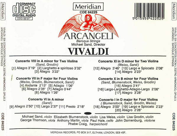 Arcangeli Baroque Strings, Antonio Vivaldi - Six Concertos For One, Two, And Four Violins From L'Estro Armonico, Opus 3 (CD, Album) (Near Mint (NM or M-)) - Image 2