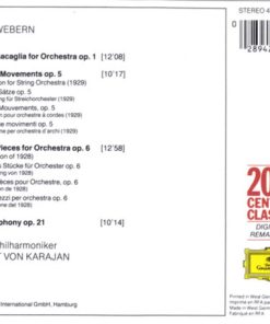 Alternative view of Anton Webern / Berliner Philharmoniker, Herbert von Karajan - Passacaglia • 5 Movements For String Orchestra Op 5 • 6 Pieces For Orchestra Op 6 • Symphony Op.21 (CD, RE, RM) (Mint (M))