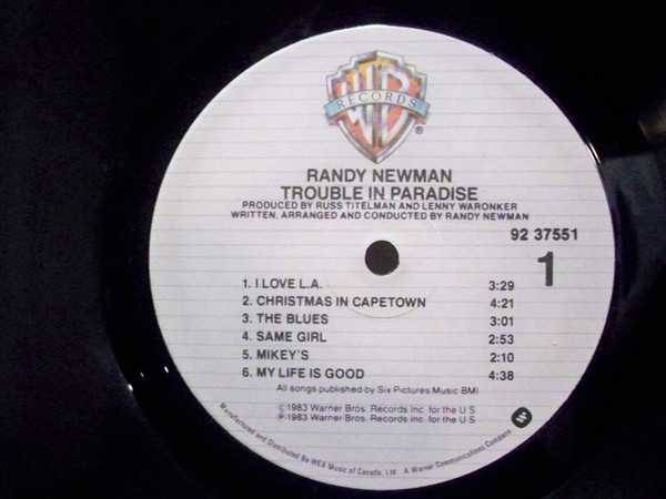Randy Newman - Trouble In Paradise (LP, Album) (Mint (M)) - Image 2