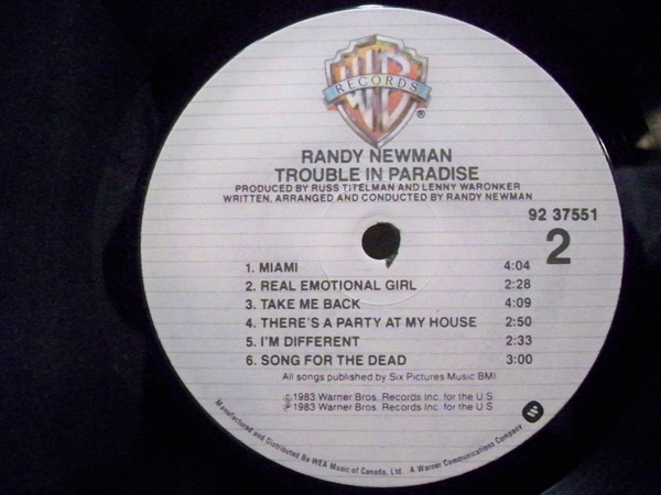 Randy Newman - Trouble In Paradise (LP, Album) (Mint (M)) - Image 3
