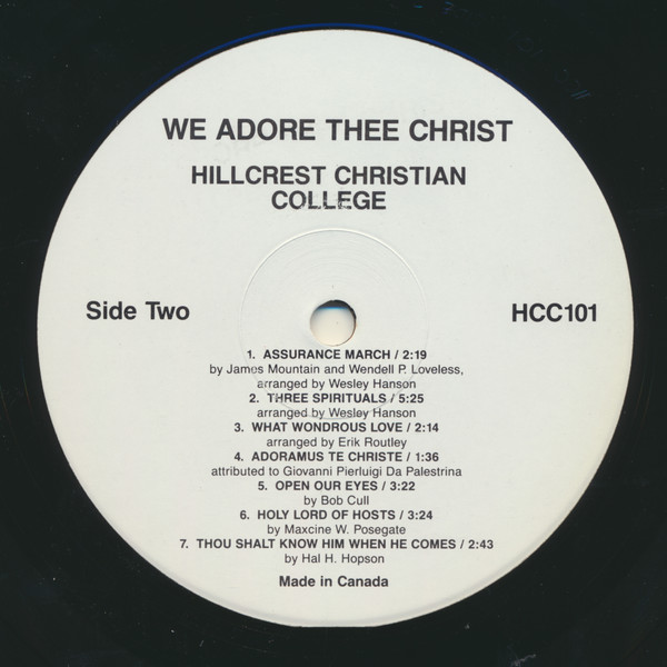 Hillcrest College Chorale - Adoramus Te Christe (LP, Album) (Mint (M)) - Image 4