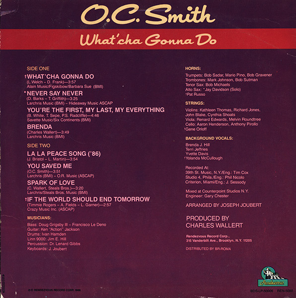 OC Smith - What'cha Gonna Do (LP, Album) (Mint (M)) - Image 2
