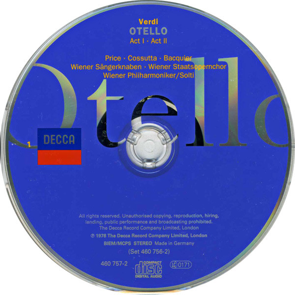 Giuseppe Verdi - Margaret Price, Carlo Cossutta, Gabriel Bacquier, Georg Solti - Otello (2xCD, Album, RE) (Near Mint (NM or M-)) - Image 3