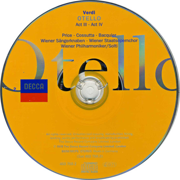 Giuseppe Verdi - Margaret Price, Carlo Cossutta, Gabriel Bacquier, Georg Solti - Otello (2xCD, Album, RE) (Near Mint (NM or M-)) - Image 4
