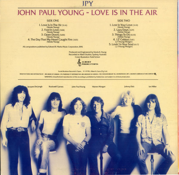 John Paul Young - Love Is In The Air (LP, Album) (Mint (M)) - Image 2