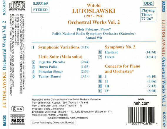 Witold Lutoslawski, Piotr Paleczny, Wielka Orkiestra Symfoniczna Polskiego Radia W Katowicach, Antoni Wit - Symphony No. 2 (Little Suite • Symphonic Variations / Concerto For Piano And Orchestra) (CD, Album) (Near Mint (NM or M-)) - Image 2