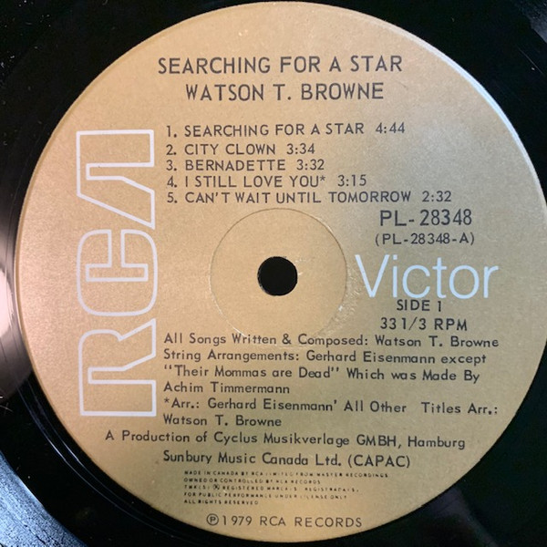 Watson T. Browne - Searching For A Star (LP, Album) (Mint (M)) - Image 3