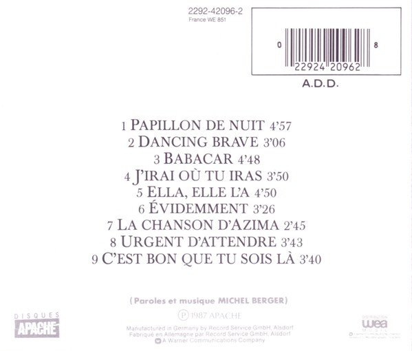 France Gall - Babacar (CD, Album, Pre) (Near Mint (NM or M-)) - Image 2