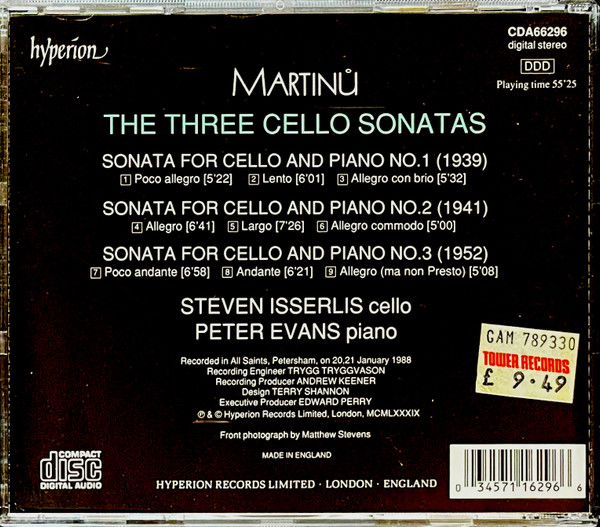 Bohuslav Martinů • Steven Isserlis • Peter Evans (5) - Cello Sonatas (CD, Album) (Near Mint (NM or M-)) - Image 4