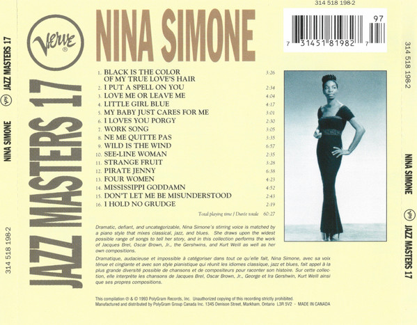 Nina Simone - Verve Jazz Masters 17 (CD, Comp, Mono) (Near Mint (NM or M-)) - Image 2