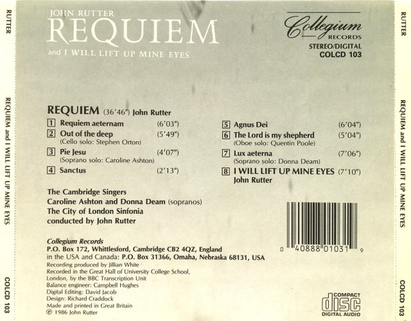 John Rutter - Requiem (CD, Album) (Near Mint (NM or M-)) - Image 2