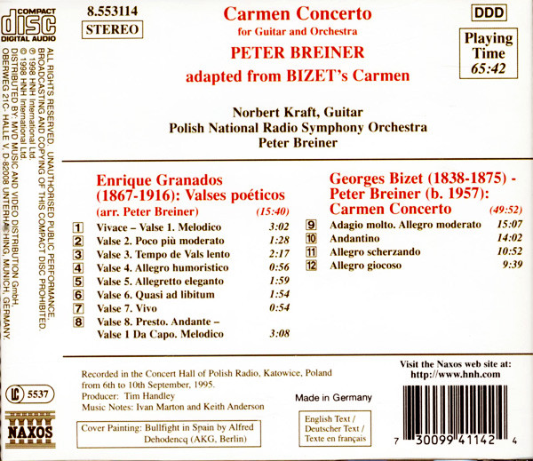 Georges Bizet - Peter Breiner, Norbert Kraft, Wielka Orkiestra Symfoniczna Polskiego Radia W Katowicach - Carmen Concerto - For Guitar And Orchestra (CD) (Near Mint (NM or M-)) - Image 2