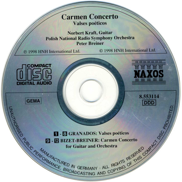 Georges Bizet - Peter Breiner, Norbert Kraft, Wielka Orkiestra Symfoniczna Polskiego Radia W Katowicach - Carmen Concerto - For Guitar And Orchestra (CD) (Near Mint (NM or M-)) - Image 3
