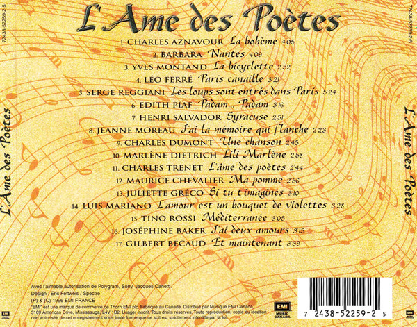 Various - L'Âme Des Poètes - L'Essentiel De La Chanson Française (CD, Comp) (Near Mint (NM or M-)) - Image 2