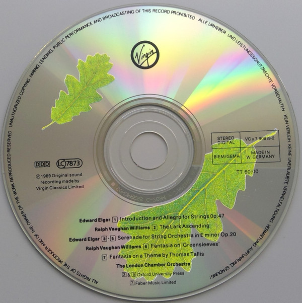 The London Chamber Orchestra - Ralph Vaughan Williams / Sir Edward Elgar - The Lark Ascending / Fantasia On A Theme By Thomas Tallis / Fantasia On Greensleeves / Introduction & Allegro / Serenade For Strings (CD, Album) (Near Mint (NM or M-)) - Image 3