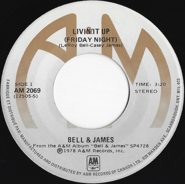 Bell & James - Livin' It Up (Friday Night) (7", Single) (Near Mint (NM or M-))