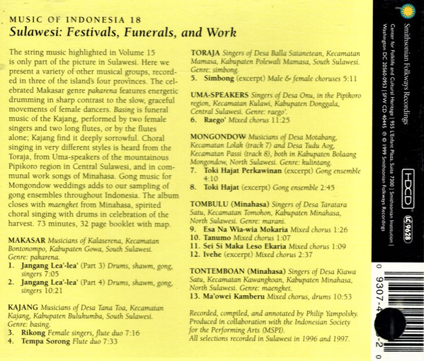 Various - Sulawesi: Festivals, Funerals, And Work (CD, Comp) (Mint (M)) - Image 3