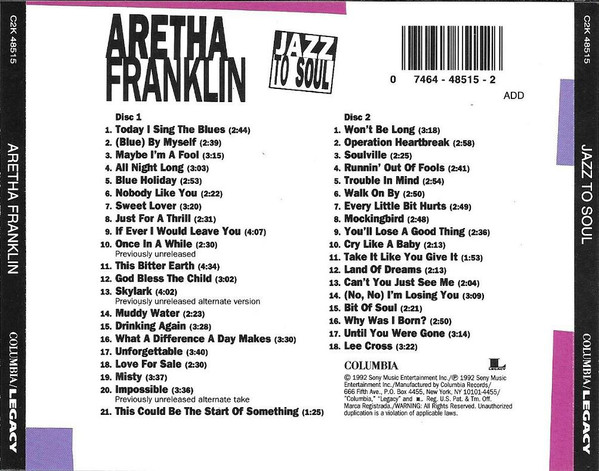 Aretha Franklin - Jazz To Soul (2xCD, Comp) (Near Mint (NM or M-)) - Image 2