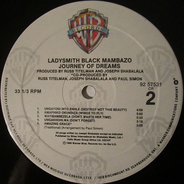 Ladysmith Black Mambazo - Journey Of Dreams (LP, Album) (Mint (M)) - Image 4