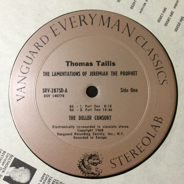 Thomas Tallis, Deller Consort - Lamentations Of Jeremiah / Five Hymns (LP, RE) (Mint (M)) - Image 3