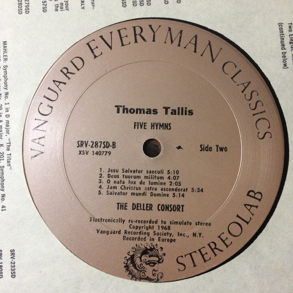 Thomas Tallis, Deller Consort - Lamentations Of Jeremiah / Five Hymns (LP, RE) (Mint (M)) - Image 4