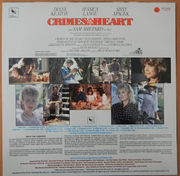Georges Delerue - Crimes Of The Heart (Original Motion Picture Soundtrack) (LP, Album) (Mint (M)) - Image 2