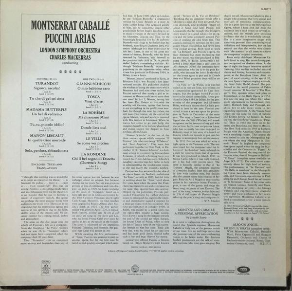 Montserrat Caballé, London Symphony Orchestra, Sir Charles Mackerras - Puccini Arias (LP, Album) (Mint (M)) - Image 2