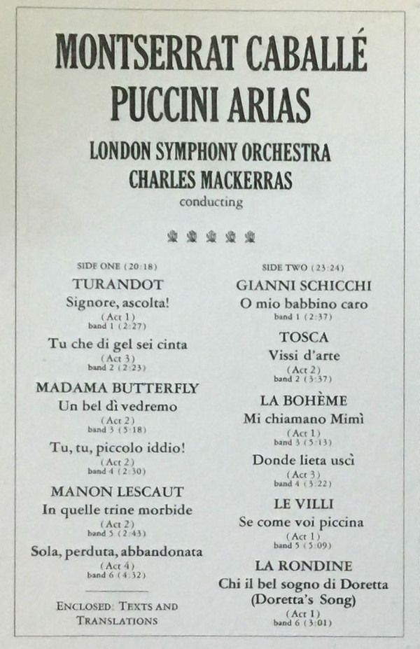 Montserrat Caballé, London Symphony Orchestra, Sir Charles Mackerras - Puccini Arias (LP, Album) (Mint (M)) - Image 5