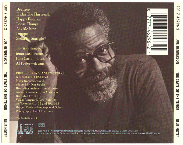 Joe Henderson - The State Of The Tenor • Live At The Village Vanguard • Volume 1 (CD, Album) (Near Mint (NM or M-)) - Image 2