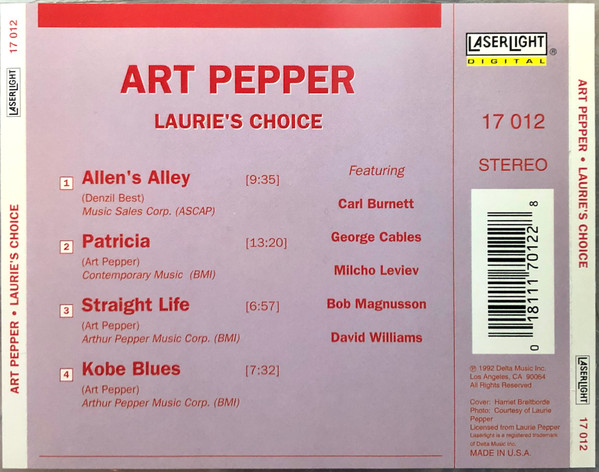 Art Pepper - Laurie's Choice (CD, Album) (Near Mint (NM or M-)) - Image 2