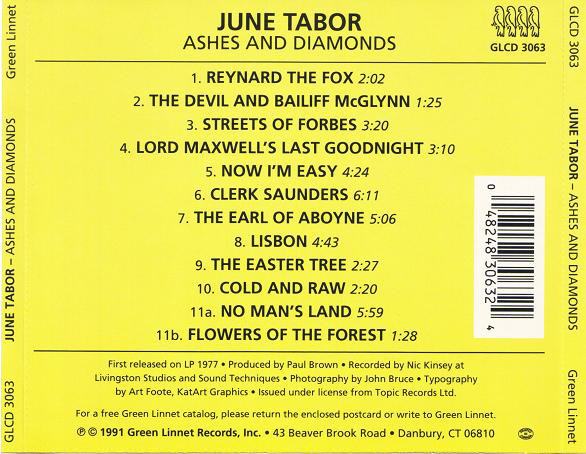 June Tabor - Ashes And Diamonds (CD, Album, RE) (Near Mint (NM or M-)) - Image 2