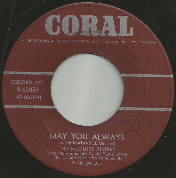 McGuire Sisters - May You Always / Achoo-Cha Cha (7", Single) (Near Mint (NM or M-)) - Image 2
