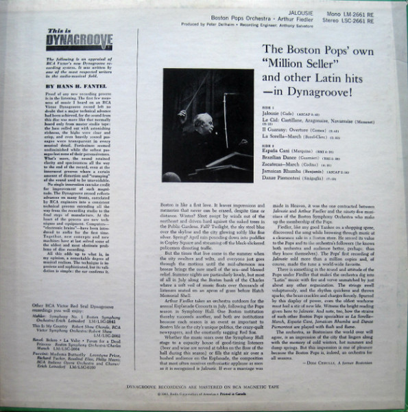 Boston Pops Orchestra, Arthur Fiedler - Jalousie (LP, Album) (Mint (M)) - Image 2