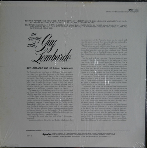 Guy Lombardo And His Royal Canadians - An Evening With Guy Lombardo (LP, Comp, RE) (Mint (M)) - Image 2