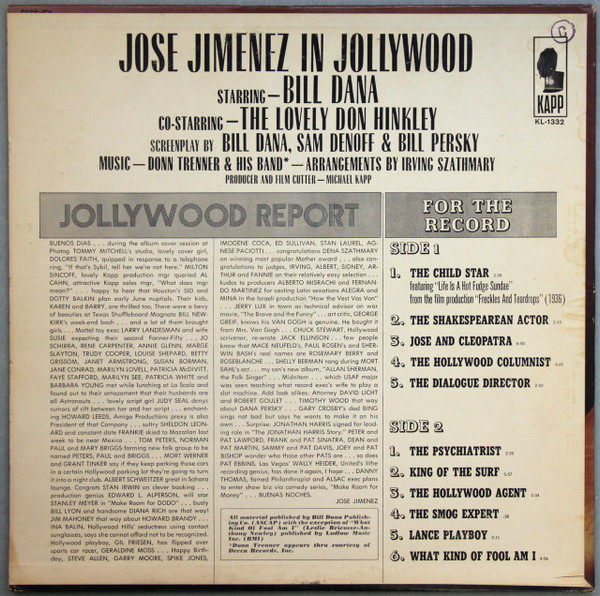 Jose Jimenez (3) Starring Bill Dana - Jose Jimenez In Jollywood (LP, Album, Mono, All) (Mint (M)) - Image 2
