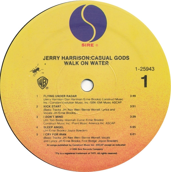 Jerry Harrison: Casual Gods - Walk On Water (LP, Album) (Mint (M)) - Image 3