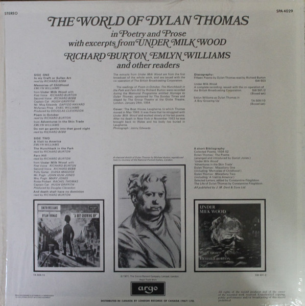 Richard Burton (2), Emlyn Williams - The World Of Dylan Thomas (In Poetry And Prose With Excerpts From Under Milk Wood) (LP) (Mint (M)) - Image 2