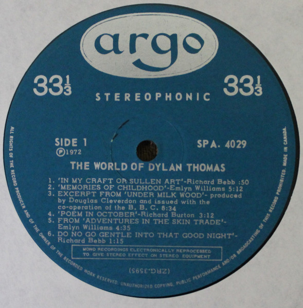 Richard Burton (2), Emlyn Williams - The World Of Dylan Thomas (In Poetry And Prose With Excerpts From Under Milk Wood) (LP) (Mint (M)) - Image 3