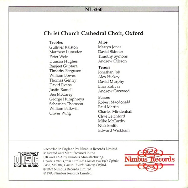 John Taverner - The Choir Of Christ Church Cathedral, Stephen Darlington - Ave Dei Patris Filia / Music For Our Lady And Divine Office (CD) (Near Mint (NM or M-)) - Image 4