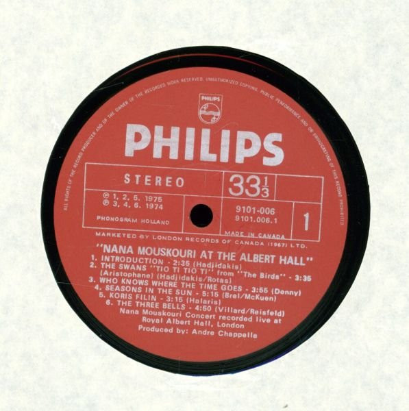 Nana Mouskouri With Les Athéniens - Nana Mouskouri At The Albert Hall (LP, Album) (Mint (M)) - Image 3