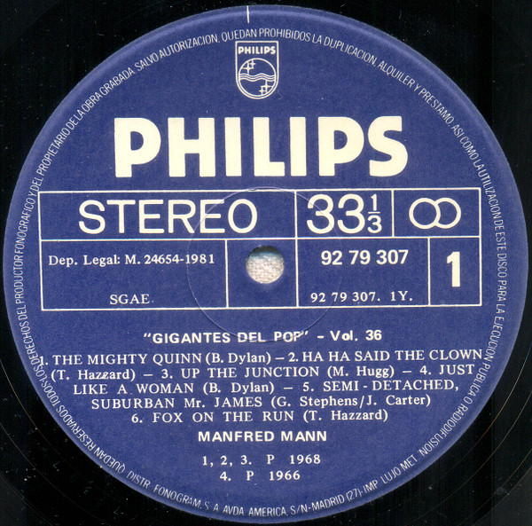 Manfred Mann - Gigantes Del Pop Vol. 36 (LP, Comp, RE) (Mint (M)) - Image 3