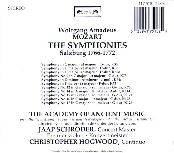 Wolfgang Amadeus Mozart, The Academy Of Ancient Music, Jaap Schröder · Christopher Hogwood - The Symphonies / Salzburg 1766-1772 (2xCD, RE, RM + Box) (Near Mint (NM or M-)) - Image 3