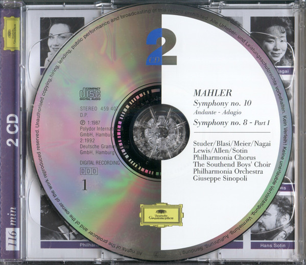 Gustav Mahler - Philharmonia Chorus & Philharmonia Orchestra, Giuseppe Sinopoli - Symphonies Nos. 8 & 10 (2xCD, Comp, RM, Uni) (Near Mint (NM or M-)) - Image 4