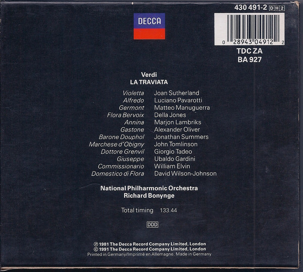 Giuseppe Verdi, Joan Sutherland, Luciano Pavarotti, Matteo Manuguerra, National Philharmonic Orchestra, Richard Bonynge - La Traviata (2xCD + Box, RE) (Near Mint (NM or M-)) - Image 2
